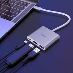 JACK CHUYỂN HOCO HB14 CÁP CHÂN TYPE-C RA USB 3.0 + TYPE-C + HDMI CHÍNH HÃNG [BH: 1 năm]