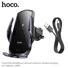Giá đỡ kẹp điện thoại xe hơi HOCO CA202 PLUS kiêm đế sạc không dây cảm ứng hồng ngoại (trên ô tô) chính hãng [BH 1 năm]