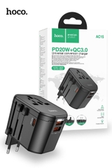 Cóc sạc nhanh 20w, ổ cắm điện du lịch HOCO AC15 Walker (1 cổng type-c, 2 cổng usb) EU / US / UK / AU chính hãng [BH 1 năm]