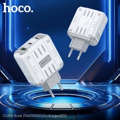 Bộ sạc nhanh 65w HOCO C139A (C-C) Rock (Cóc 2C 1U: 2 cổng type-c PD vs 1 cổng usb QC3.0) (Cáp 2 đầu Type C ra Type-C) chính hãng [BH 1 năm]