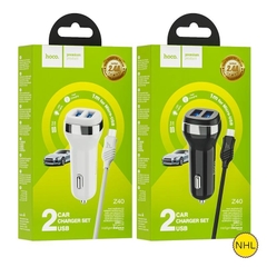 Tẩu sạc nhanh 2.4A Hoco Z40 Micro tẩu 2 cổng sạc usb có led kèm theo cáp micro chính hãng [BH 1 Năm]