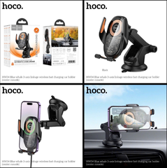 Giá đỡ điện thoại HOCO HW34 kiêm sạc không dây từ tính mẫu hít Taplo, kính chắn gió siêu chắn chắn xoay 360 độ [NONE]
