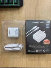 Bộ sạc nhanh GaN 30w CHÂN GẬP PISEN TS-C179 (c-l) kèm cáp pd type c ra iphone lightning 30w chính hãng [BH 6 tháng]