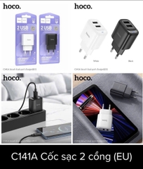Cóc sạc nhanh HOCO C141A (2 cổng usb) EU CHÂN TRÒN chính hãng BH 1 năm