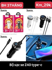 Tẩu sạc nhanh 2.4A Hoco Z40 Type C tẩu 2 cổng sạc usb có led kèm theo cáp Type C chính hãng [BH 3 tháng]