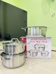 Bộ 3 nồi kèm nắp inox xịn size 16 18 24cm sử dụng được bếp từ, bếp điện, bếp ga [BH: NONE]