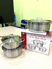 Bộ 3 nồi kèm nắp inox xịn size 16 18 24cm sử dụng được bếp từ, bếp điện, bếp ga [BH: NONE]