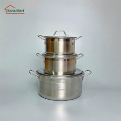 Bộ 3 nồi kèm nắp inox xịn size 16 18 24cm sử dụng được bếp từ, bếp điện, bếp ga [BH: NONE]