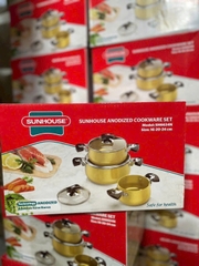 Bộ 3 Nồi Anod SH6634 màu vàng cao cấp kèm nắp kính size 16 20 24 [BH: NONE]