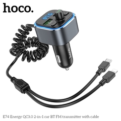 Sạc xe hơi Hoco E74 2in1 Bluetooth FM kèm cáp 18W chính hãng [BH: 1 năm]