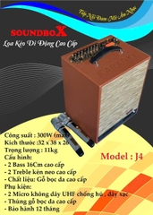 Loa bluetooth karaoke SOUNDBOX J4 loa bọc giả da cao cấp kèm 2 micro chống hú