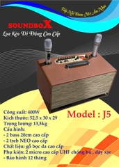 Loa bluetooth karaoke SOUNDBOX J5 loa GỖ bọc da cao cấp kèm 2 micro chống hú