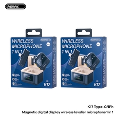 Micro thu âm không dây REMAX K17 IPHONE 1 micro kèm dock sạc có hiển thị phần trăm pin 80mAh/300mAh chính hãng [BH 1 Năm]
