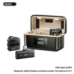 Micro thu âm không dây REMAX K18 Type C 2 micro kèm dock sạc có hiển thị phần trăm pin 80mAh/650mAh chính hãng [BH 1 Năm]