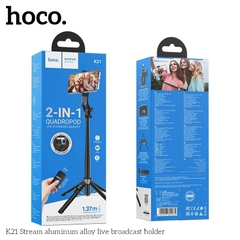 Gậy 3 chân 2 in 1 Hoco K21 kiêm đỡ điện thoại và máy ảnh cao 137cm kèm remote chụp ảnh chính hãng [BH 1 Năm][Pin remote không bảo hành]