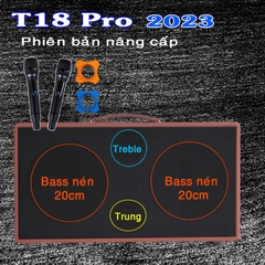 Loa kéo di động T18 PRO loa 2 Bass thùng gỗ kèm 2 micro vỏ nhôm UHF siêu hút không dây hát karaoke siêu hay thùng gỗ [BH 6 tháng]