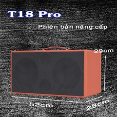 Loa kéo di động T18 PRO loa 2 Bass thùng gỗ kèm 2 micro vỏ nhôm UHF siêu hút không dây hát karaoke siêu hay thùng gỗ [BH 6 tháng]