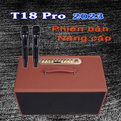 Loa kéo di động T18 PRO loa 2 Bass thùng gỗ kèm 2 micro vỏ nhôm UHF siêu hút không dây hát karaoke siêu hay thùng gỗ [BH 6 tháng]