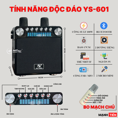 Loa bluetooth karaoke YOSD YS-601 kèm 2 micro không dây siêu đẹp cực hay xách tay chính hãng [BH 6 tháng]