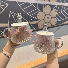Ly đựng nước thuỷ tinh nắp gấu kèm muỗng / ống hút 500ml siêu sang [BH: NONE]
