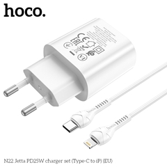 Bộ sạc nhanh PD25W Hoco N22 iPhone 11 12 13 ( cóc 1 cổng type c + cáp type c ra iphone lightning [c-l] ) chính hãng [BH: 1 NĂM]