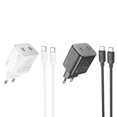 Bộ sạc nhanh 45w Hoco N42 (C-C) 2 đầu Type C ra Type C, cóc 2 cổng Type C chính hãng [Bh 1 Năm]
