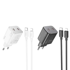 Bộ sạc nhanh 45w HOCO N42 cóc 2 cổng sạc Type C kèm cáp Type C ra Iphone (C-L) chính hãng [BH 1 Năm]