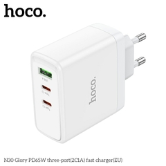 Cóc sạc nhanh 65w HOCO N30 cóc 3 cổng 1 cổng usb 2 cổng Type C sạc cùng lúc nhiều thiết bị [Bh 1 Năm]