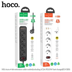 Ổ cắm điện thông minh HOCO NS1 hỗ trợ 2 USB quick charge và 1 typeC PD 20W - công suất tải đến 4000W [BH: 1 năm]