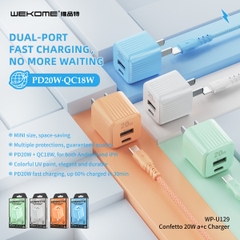 Cóc sạc nhanh 20w Wekome WP-U129 2 cổng {1 cổng usb QC3.0+1 cổng type c PD 20W} [BH: 12 tháng]