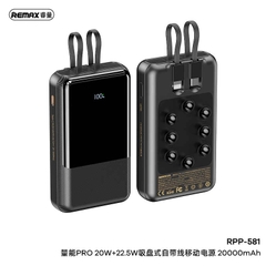 Pin sạc nhanh 22.5w Remax RPP-581, dung lượng 20.000mAh QC3.0+ PD22.5W kèm cáp liền pin đế hít, có màn hình led hiển thị chính hãng [BH: 1 NĂM]