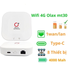 Bộ phát wifi từ sim 4G OLAX MT30 pin trong 4.000mAh siêu trâu chính hãng (Cat4 tốc độ 150Mbps - Hỗ trợ cổng LAN - TypeC) [BH 6 tháng]