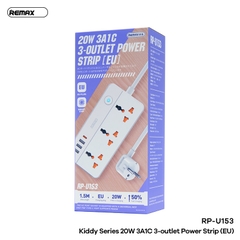 Ổ cắm điện REMAX RP-U153 (EU) sạc nhanh 20w 3 cổng usb vs 1 cổng type-c vs 3 lỗ cắm 2500w dây dài 1.5m chính hãng [BH 1 năm]