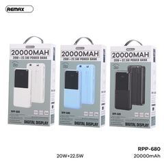 Pin sạc nhanh 22.5w REMAX RPP-680 20.000mAh dự phòng có màn hình LCD chính hãng (kèm cáp liền pin type-c + ip) chính hãng [BH 1 Năm]