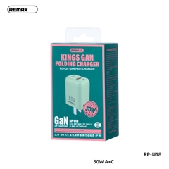 Cóc sạc nhanh 30w REMAX RP-U18 CN GAN (1 cổng type-c vs 1 cổng usb) chính hãng [BH 1 năm]