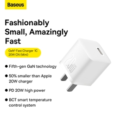 Cóc sạc nhanh 20w Baseus mini mã GaN5 1 cổng type-c PD chính hãng [BH: 1 năm]