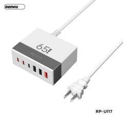 Cóc sạc nhanh 65W Remax RP-U17 CN dây nguồn dài 1m, 6 Cổng ( 3 Type C PD65W+ 3 Cổng USB QC3.0) Chính hãng [BH: 1 NĂM]
