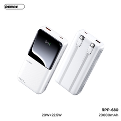 Pin sạc nhanh 22.5w REMAX RPP-680 20.000mAh dự phòng có màn hình LCD chính hãng (kèm cáp liền pin type-c + ip) chính hãng [BH 1 Năm]