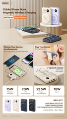 Pin sạc nhanh 22.5w không dây REMAX RPP-527 10.000mAh QC3.0+PD 22.5W, Có LCD, kèm cáp liền pin chính hãng [BH 1 năm]