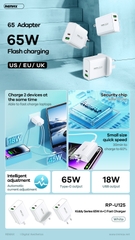 Cóc Sạc Nhanh 65w REMAX RP-U125 1 cổng USB + 1 cổng TYPE C Chính Hãng [BH 1 NĂM]