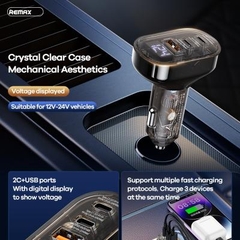 Cóc Sạc Nhanh Xe Hơi 72w REMAX RCC-351 có 1 Cổng Usb QC3.0 vs 2 cổng Typec PD vỏ trong suốt lộ mạch Chính Hãng RCC351 [BH 1 năm]
