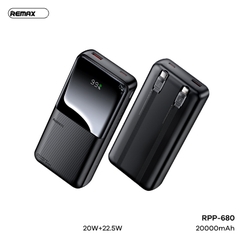 Pin sạc nhanh 22.5w REMAX RPP-680 20.000mAh dự phòng có màn hình LCD chính hãng (kèm cáp liền pin type-c + ip) chính hãng [BH 1 Năm]