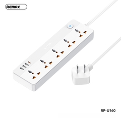 Ổ cắm điện REMAX RP-U160 (US- chân dẹp)  sạc nhanh 30w 3 cổng usb vs 1 cổng type-c vs 5 lỗ cắm 2500w dây dài 1.5m chính hãng [BH 1 năm]