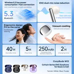 Tai nghe bluetooth REMAX COZYBUDS W13 V5.3 TWS kiểu dáng airpods true wireless chính hãng [BH 1 năm]