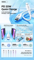 Cáp sạc nhanh 20w (2 mét) REMAX RC-C123 (c-l 2m) type c ra iphone lightning chính hãng [BH: 1 NĂM]