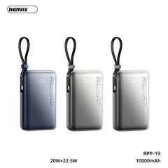 Pin sạc nhanh 22.5w Remax RPP-19 10.000mAh dự phòng kèm cáp liền thân chính hãng [BH: 1 NĂM]
