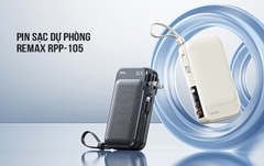 Pin sạc nhanh 22.5w REMAX RPP-105 10.000mAh dự phòng kèm cáp liền pin, sạc ổ điện chính hãng [BH 1 Năm]