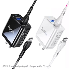 Bộ sạc nhanh HOCO HK6 chui Type C, (A-C) Cáp USB ra Type C, Cóc 2 cổng USB 3.4A chính hãng [BH 1 năm]