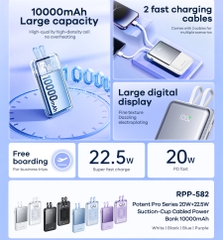Pin sạc nhanh 22.5w REMAX RPP-582 10.000mAh dự phòng kèm cáp liền pin, đế hít chính hãng PD QC3.0 [BH 1 năm]