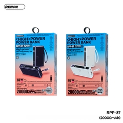 Pin sạc nhanh 65w Remax RPP-87 20.000mAh dự phòng sạc nhanh 65w+ QC3.0 có màn hình hiển thị phần trăm pin chính hãng [BH 1 Năm]